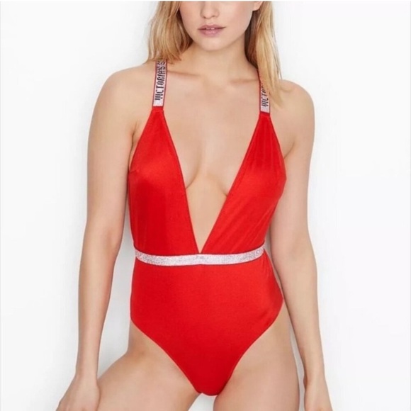 New! Victoria’s Secret Bling Shine Strap Plunge One Piece Swimsuit 3838 - Picture 1 of 9